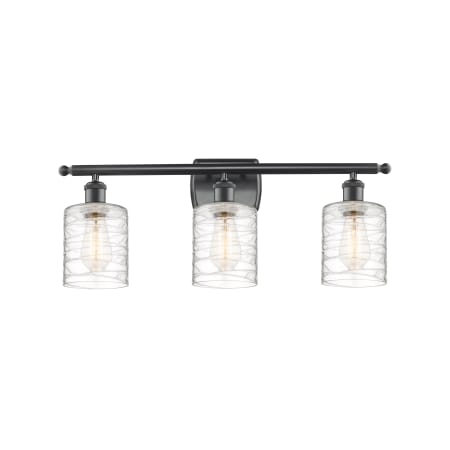 A large image of the Innovations Lighting 516-3W-10-26 Cobbleskill Vanity Matte Black / Deco Swirl