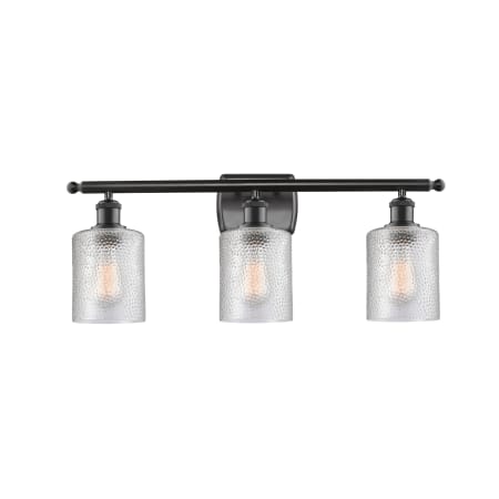 A large image of the Innovations Lighting 516-3W Cobbleskill Matte Black / Clear