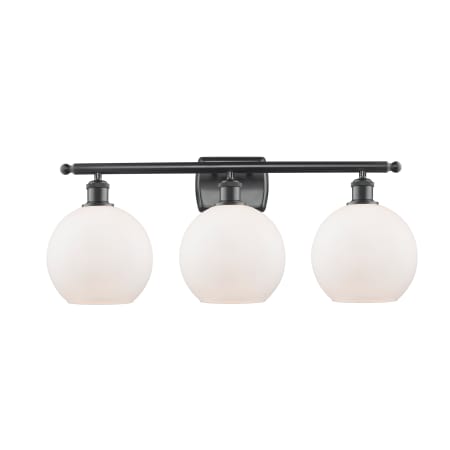 A large image of the Innovations Lighting 516-3W-13-26 Athens Vanity Matte Black / Matte White