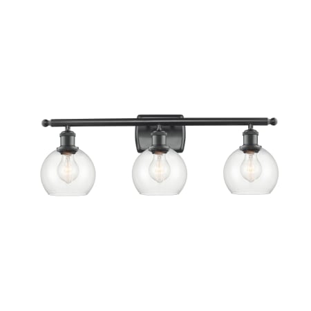 A large image of the Innovations Lighting 516-3W-9-26 Athens Vanity Matte Black / Clear