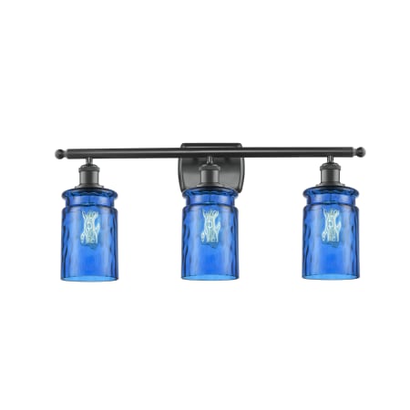 A large image of the Innovations Lighting 516-3W Candor Matte Black / Princess Blue Waterglass