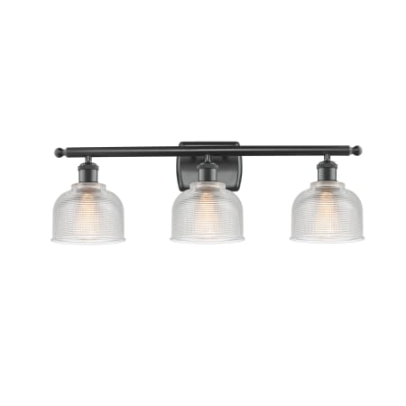 A large image of the Innovations Lighting 516-3W Dayton Matte Black / Clear