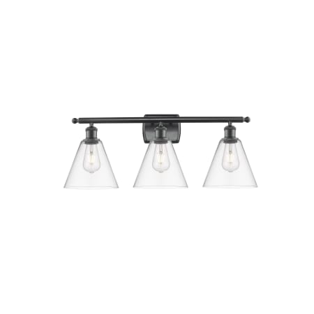 A large image of the Innovations Lighting 516-3W-11-28 Berkshire Vanity Matte Black / Clear