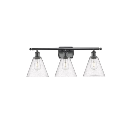 A large image of the Innovations Lighting 516-3W-11-28 Berkshire Vanity Matte Black / Seedy