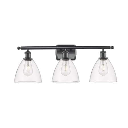 A large image of the Innovations Lighting 516-3W-11-28 Bristol Vanity Matte Black / Clear