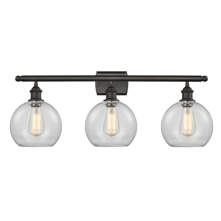 A large image of the Innovations Lighting 516-3W-13-26 Athens Vanity Oil Rubbed Bronze / Clear