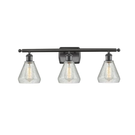 A large image of the Innovations Lighting 516-3W Conesus Oil Rubbed Bronze / Clear Crackle