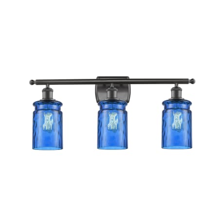 A large image of the Innovations Lighting 516-3W Candor Oil Rubbed Bronze / Princess Blue Waterglass