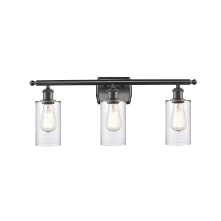 A large image of the Innovations Lighting 516-3W-12-26 Clymer Vanity Clear / Oil Rubbed Bronze