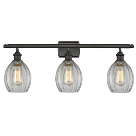 A large image of the Innovations Lighting 516-3W Eaton Oiled Rubbed Bronze / Clear Fluted