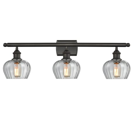 A large image of the Innovations Lighting 516-3W Fenton Oiled Rubbed Bronze / Clear Fluted