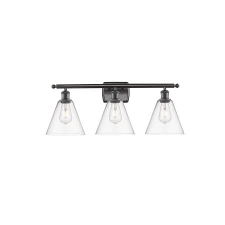 A large image of the Innovations Lighting 516-3W-11-28 Berkshire Vanity Oil Rubbed Bronze / Clear