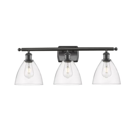 A large image of the Innovations Lighting 516-3W-11-28 Bristol Vanity Oil Rubbed Bronze / Clear