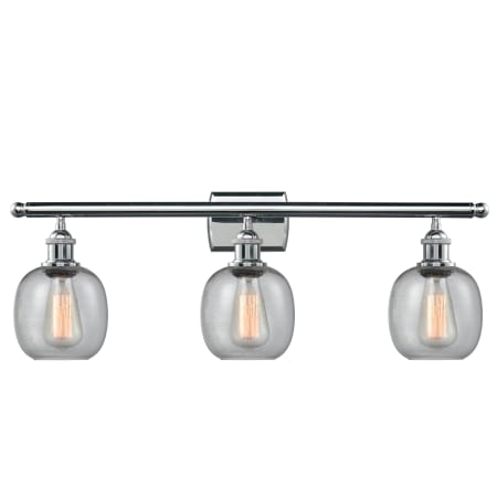 A large image of the Innovations Lighting 516-3W Belfast Polished Chrome / Clear Seedy