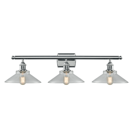 A large image of the Innovations Lighting 516-3W Disc Polished Chrome / Clear