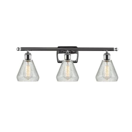 A large image of the Innovations Lighting 516-3W Conesus Polished Chrome / Clear Crackle