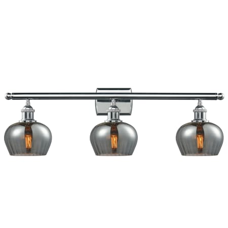 A large image of the Innovations Lighting 516-3W Fenton Polished Chrome / Smoked Fluted