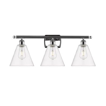 A large image of the Innovations Lighting 516-3W-11-28 Berkshire Vanity Polished Chrome / Clear