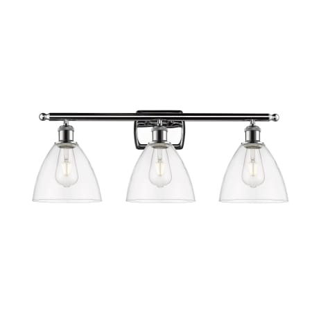 A large image of the Innovations Lighting 516-3W-11-28 Bristol Vanity Polished Chrome / Clear