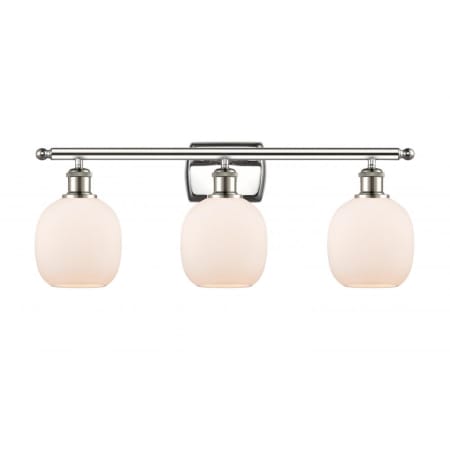 A large image of the Innovations Lighting 516-3W Belfast Polished Nickel / Matte White