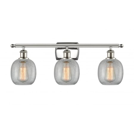 A large image of the Innovations Lighting 516-3W Belfast Polished Nickel / Clear Crackle