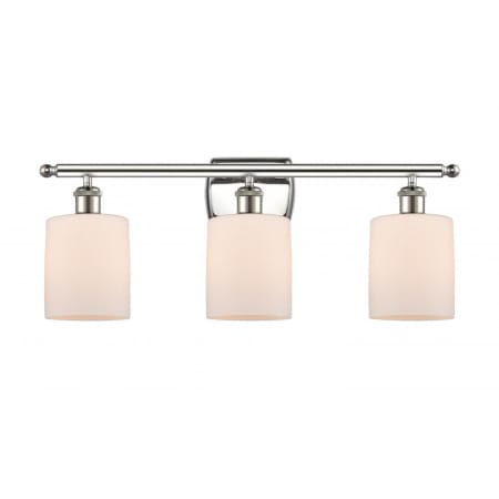 A large image of the Innovations Lighting 516-3W Cobbleskill Polished Nickel / Matte White