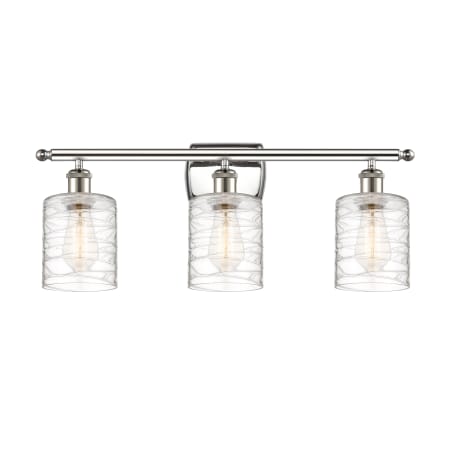 A large image of the Innovations Lighting 516-3W-10-26 Cobbleskill Vanity Polished Nickel / Deco Swirl