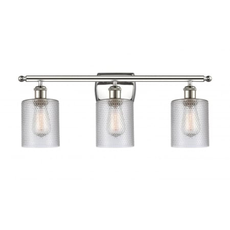 A large image of the Innovations Lighting 516-3W Cobbleskill Polished Nickel / Clear