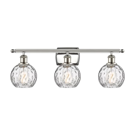 A large image of the Innovations Lighting 516-3W-11-26 Athens Vanity Polished Nickel / Clear Water Glass