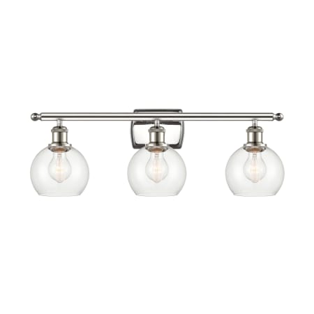 A large image of the Innovations Lighting 516-3W-9-26 Athens Vanity Polished Nickel / Clear