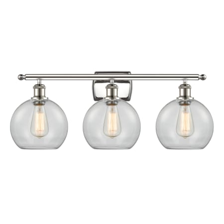 A large image of the Innovations Lighting 516-3W-13-26 Athens Vanity Polished Nickel / Clear