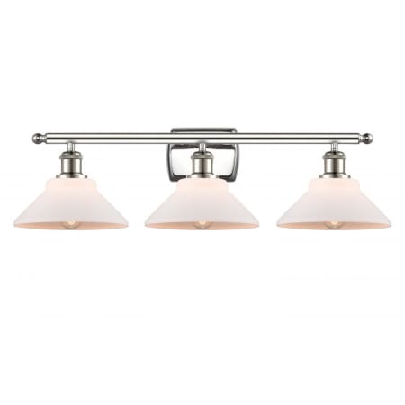 A large image of the Innovations Lighting 516-3W Orwell Polished Nickel / Matte White