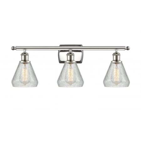 A large image of the Innovations Lighting 516-3W Conesus Polished Nickel / Clear Crackle