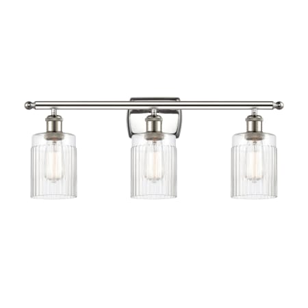 A large image of the Innovations Lighting 516-3W Hadley Polished Nickel / Clear