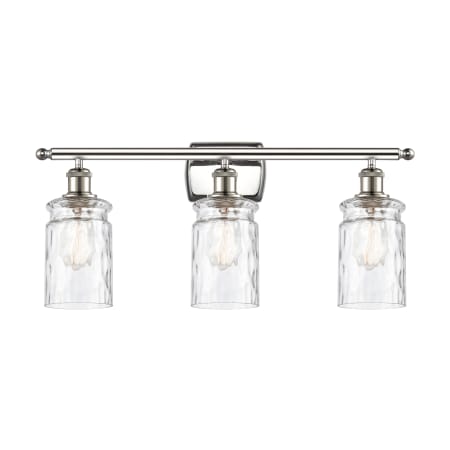 A large image of the Innovations Lighting 516-3W Candor Polished Nickel / Clear Waterglass