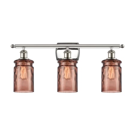 A large image of the Innovations Lighting 516-3W Candor Polished Nickel / Toffee Waterglass