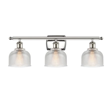 A large image of the Innovations Lighting 516-3W Dayton Polished Nickel / Clear