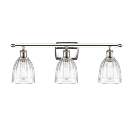 A large image of the Innovations Lighting 516-3W Brookfield Polished Nickel / Clear