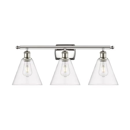 A large image of the Innovations Lighting 516-3W-11-28 Berkshire Vanity Polished Nickel / Clear