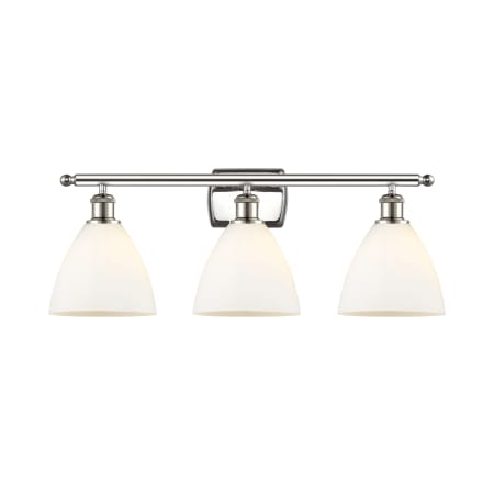 A large image of the Innovations Lighting 516-3W-12-28 Bristol Vanity Polished Nickel / Matte White