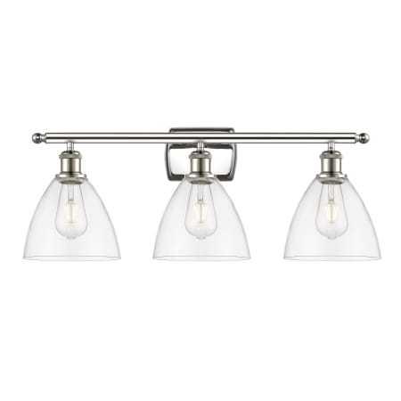 A large image of the Innovations Lighting 516-3W-11-28 Bristol Vanity Polished Nickel / Clear