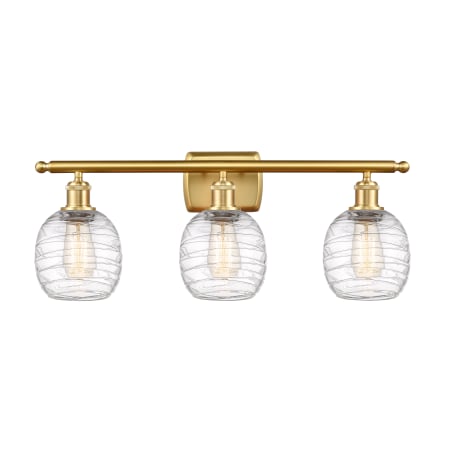 A large image of the Innovations Lighting 516-3W-11-26 Belfast Vanity Satin Gold / Deco Swirl