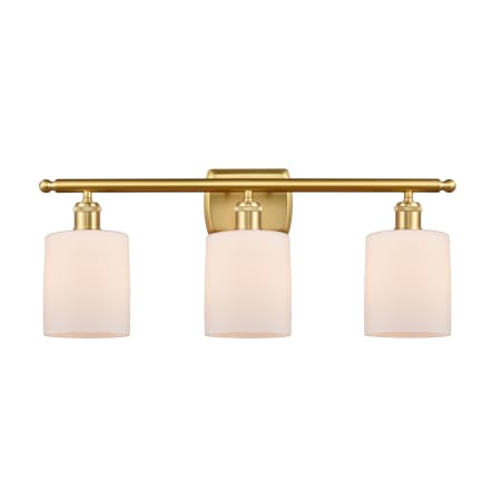 A large image of the Innovations Lighting 516-3W-10-26 Cobbleskill Vanity Matte White / Satin Gold