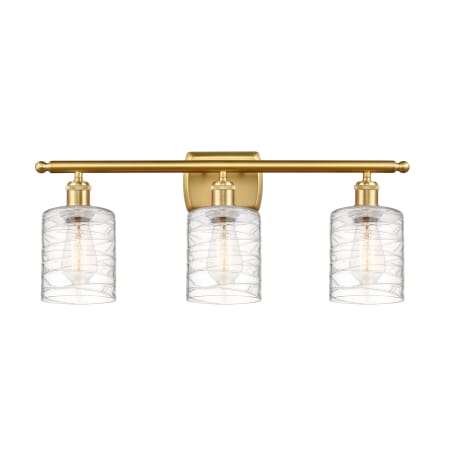 A large image of the Innovations Lighting 516-3W-10-26 Cobbleskill Vanity Satin Gold / Deco Swirl