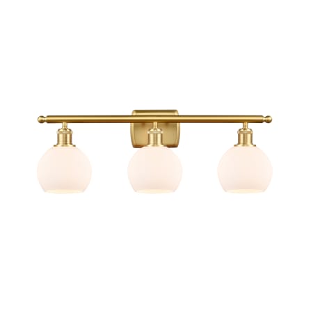 A large image of the Innovations Lighting 516-3W-10-26 Athens Vanity Satin Gold / Matte White