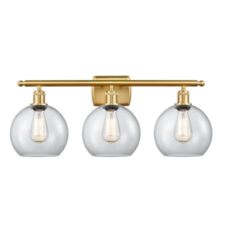 A large image of the Innovations Lighting 516-3W-13-26 Athens Vanity Satin Gold / Clear