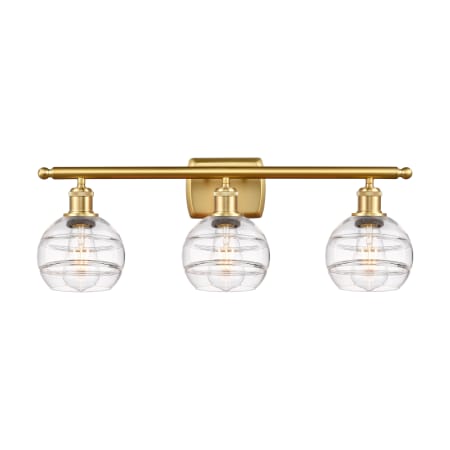 A large image of the Innovations Lighting 516-3W-9-26-Rochester-Bathroom Vanity Light Satin Gold / Clear