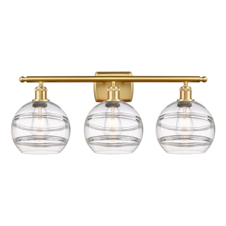 A large image of the Innovations Lighting 516-3W-11-28-Rochester-Bathroom Vanity Light Satin Gold / Clear