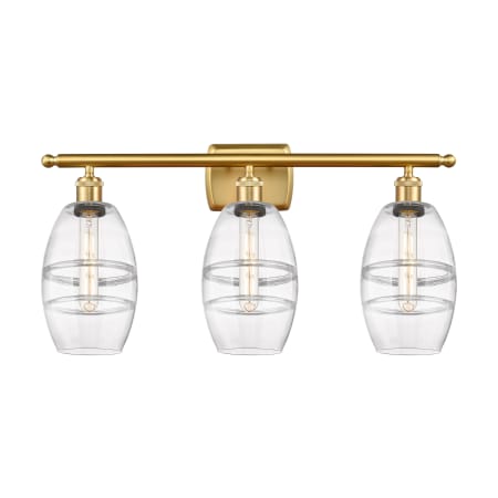 A large image of the Innovations Lighting 516-3W-10-26-Vaz-Bathroom Vanity Light Satin Gold / Clear