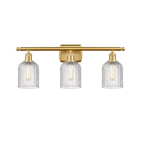 A large image of the Innovations Lighting 516-3W-10-25-Bridal Veil-Bathroom Vanity Light Satin Gold / Clear